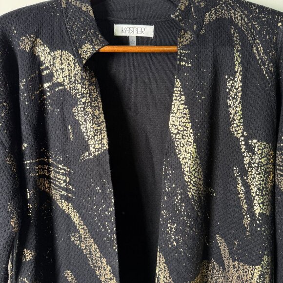 Kasper 2 Piece Black w/Gold Design.Sleeveless Top Size M Coat Long Sleeve Size M - Picture 6 of 12